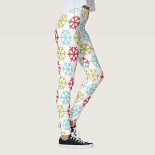 Leggings Motif flocons de neige bleu aqua vert citron rouge