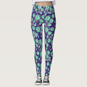 Leggings Motif floral 17.b Fond violet