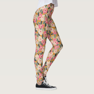 Leggings Motif floral à l'encre gras dessinée à la main - P