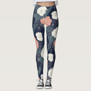Leggings Motif floral à l'hibiscus bleu élégant (10)