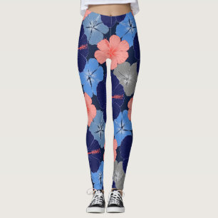 Leggings Motif floral à l'hibiscus bleu élégant (11)