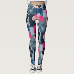 Leggings Motif floral à l'hibiscus bleu élégant (13)