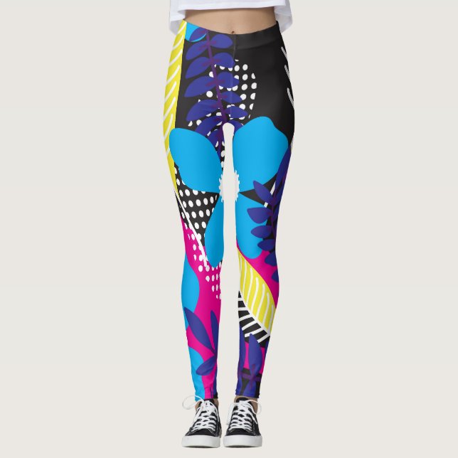 Leggings Motif Floral Abstrait Couleur Vive (Devant)