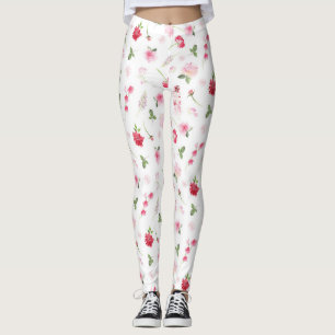 Leggings Motif floral aquarelle rose girly blanc