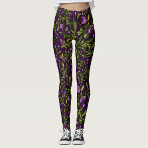 Leggings Motif Floral Artistique : Fleurs Violettes