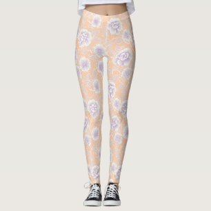 Leggings Motif floral aux couleurs pêche et lavande