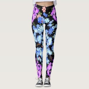 Leggings motif floral aux teintes pastel Fond noir