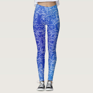 Leggings Motif Floral blanc imprimé sur bleu