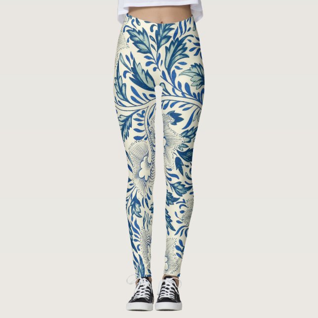 Leggings Motif Floral bleu Antique Design asiatique (Devant)