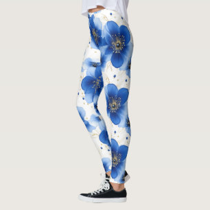 Leggings Motif floral bleu aux accents dorés