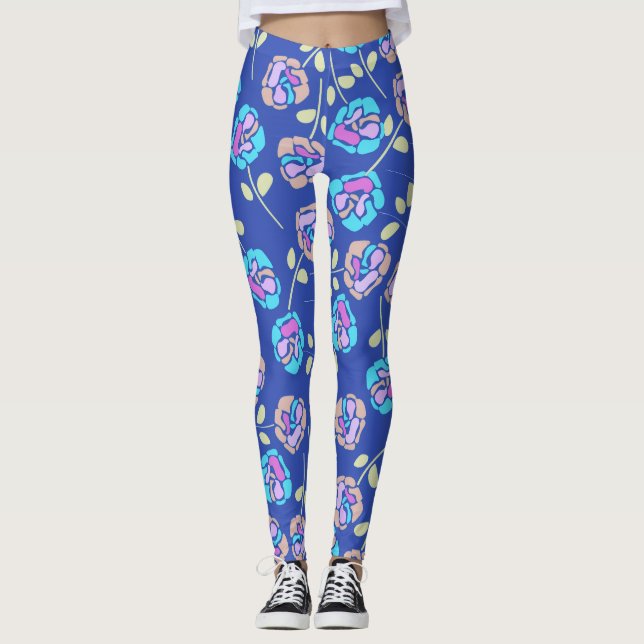 Leggings Motif floral bleu et violet (Devant)