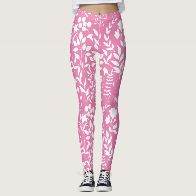 Leggings Motif floral bleu.ST02. blanc Pink BG (Devant)