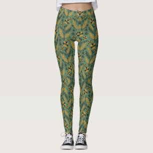 Leggings Motif floral botanique stylisé orange et noir