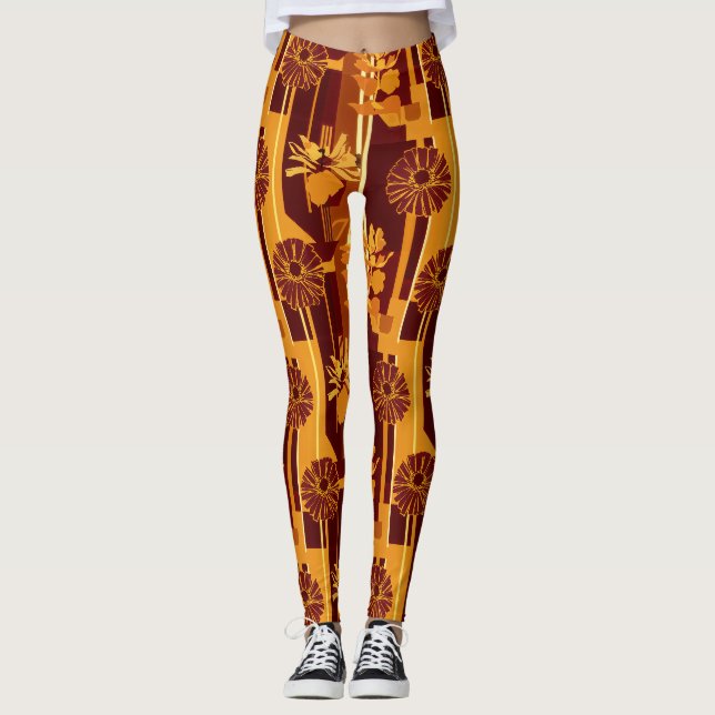 Leggings Motif floral botanique tons de terre (Devant)