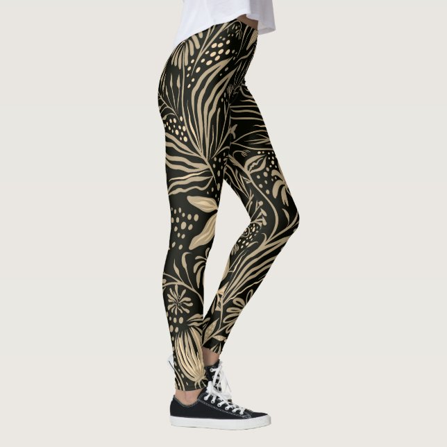 Leggings Motif floral brillant en or sur noir (Droite)