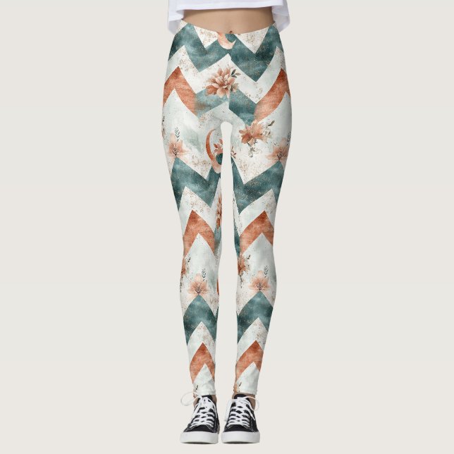 Leggings Motif floral chevron lune rustique (3) (Devant)