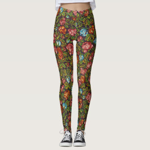 Leggings Motif floral coloré vintage sur tout le tissu