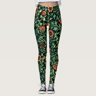 Leggings Motif floral complexe avec feuilles vertes