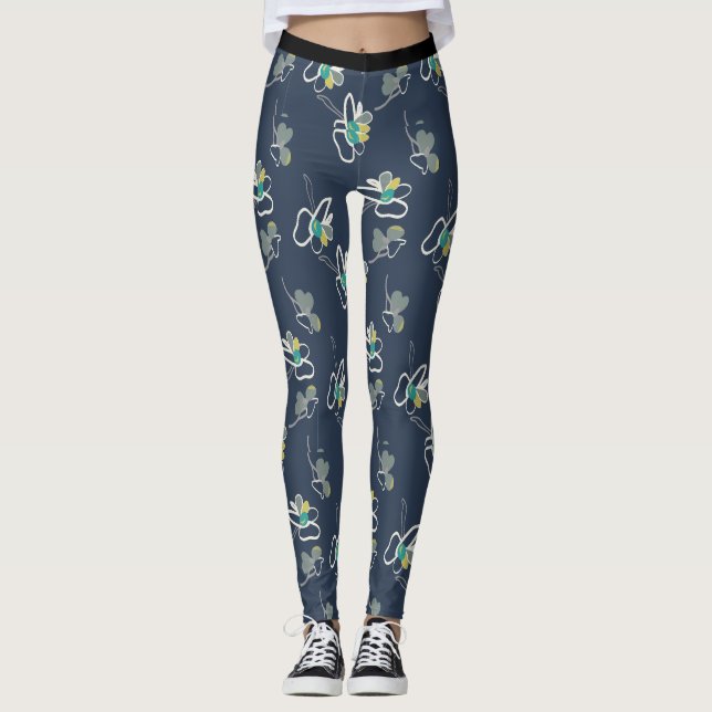 Leggings Motif floral cool de printemps bleu (Devant)