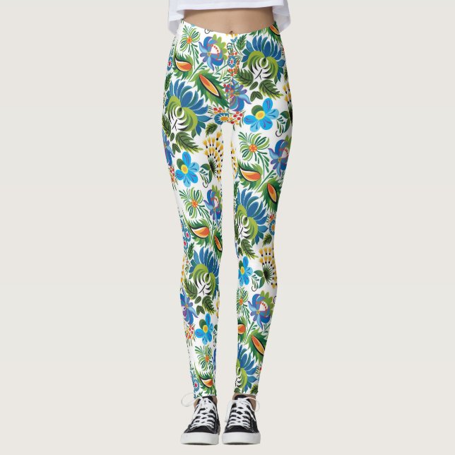 Leggings Motif floral d'art populaire russe de Boho (Devant)