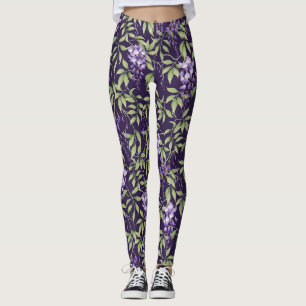 Leggings Motif floral de feuilles vertes et de glycine
