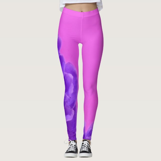 Leggings Motif floral de framboise pourpre (Devant)