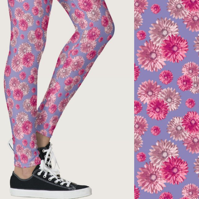 Leggings Motif floral de gerbera rose et bleu (Créateur téléchargé)