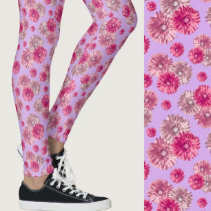 Leggings Motif floral de gerbera rose violet féminin