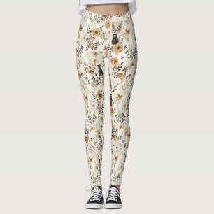 Leggings Motif floral de hibou beige de campagne française