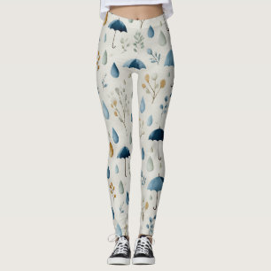 Leggings Motif floral de jardin de pluie serein (3)