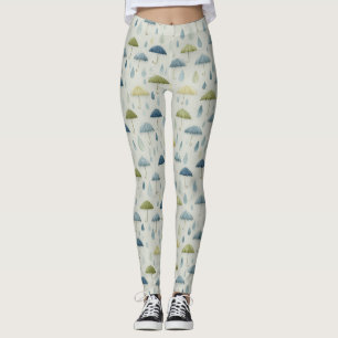 Leggings Motif floral de jardin de pluie serein (4)