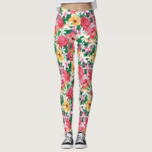 Leggings Motif floral de ketmie tropicale (Devant)