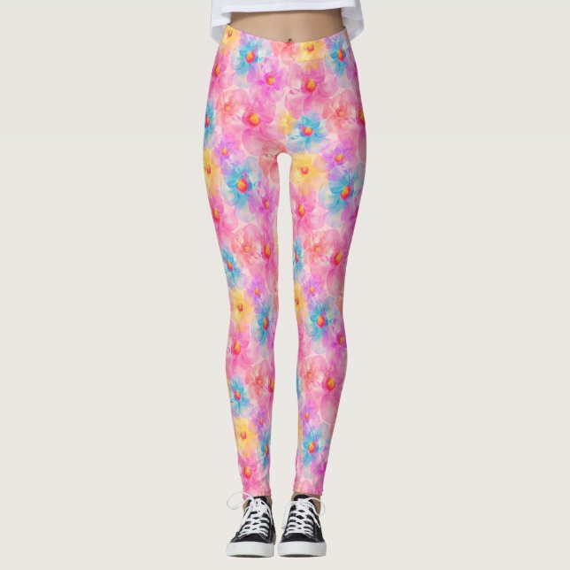 Leggings Motif floral de l'aquarelle rétro (Devant)
