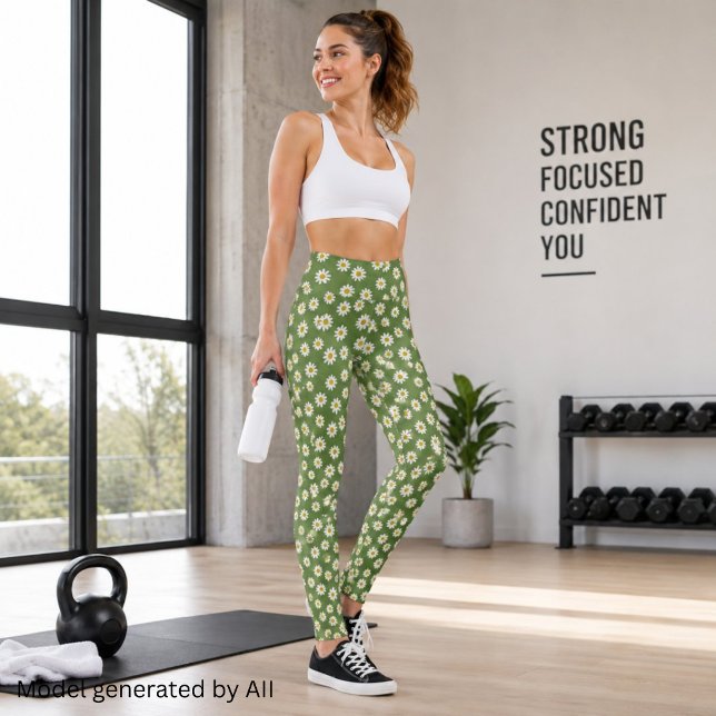 Leggings Motif floral de marguerite boho vert (Créateur téléchargé)