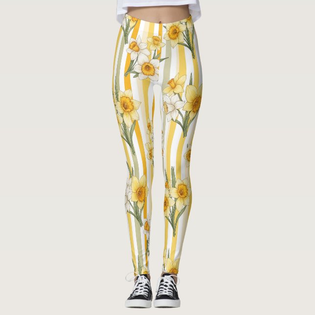 Leggings Motif floral de narcisse rayé (Devant)