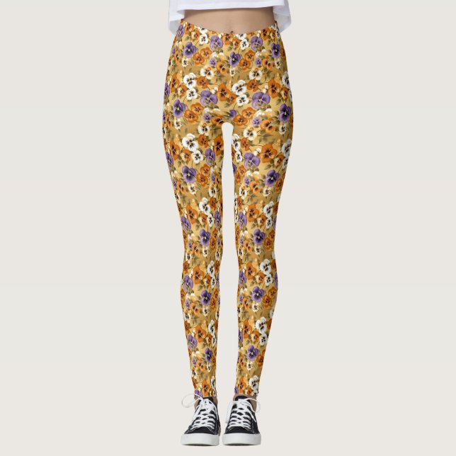Leggings Motif floral de pensée (Devant)