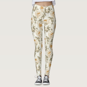 Leggings Motif floral de pivoine blanche