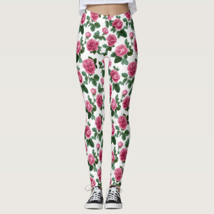 Leggings Motif floral de rose rose