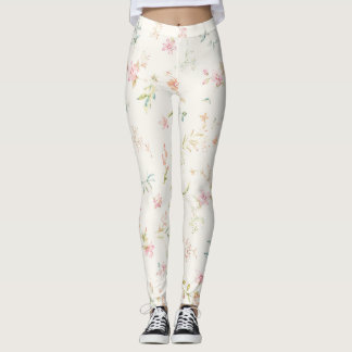 Leggings Motif floral délicat à l'aquarelle | Fleur rose