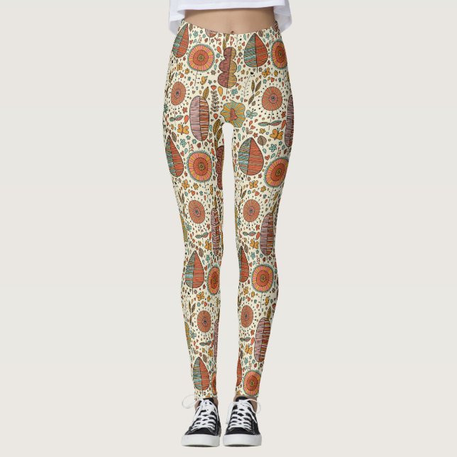 Leggings Motif floral d'été fait de feuille (Devant)