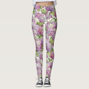 Leggings Motif floral d'hortensia rose de lavande