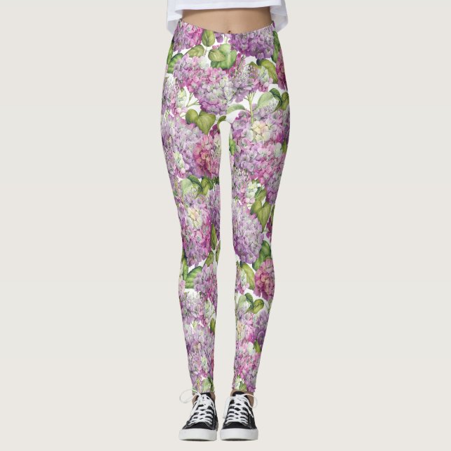 Leggings Motif floral d'hortensia rose de lavande (Devant)