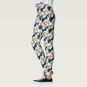 Leggings Motif floral d'oiseau mignon Oiseau bleu coloré
