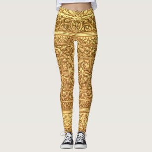 Leggings Motif floral doré ornemental antique