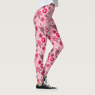 Leggings Motif floral élégant rose à pois