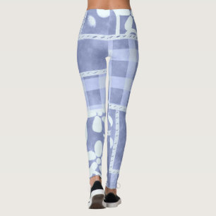 Leggings Motif floral en gingham bleu Crazy Quilt