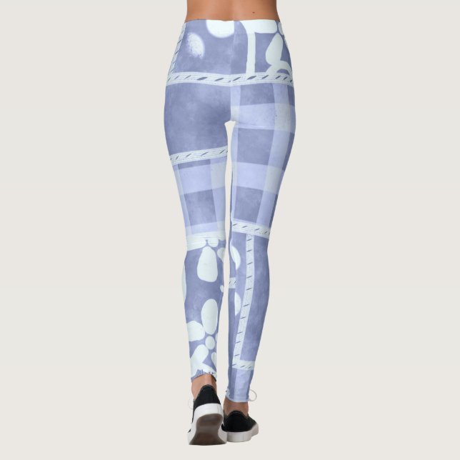 Leggings Motif floral en gingham bleu Crazy Quilt (Dos)