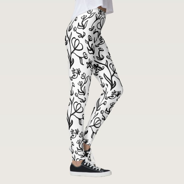 Leggings Motif floral en noir et blanc (Droite)