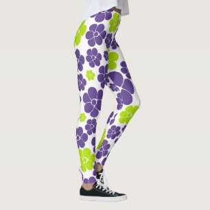 Leggings Motif floral en vert lime et violet