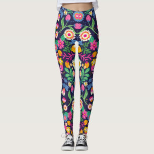Leggings Motif floral exotique peint à la main